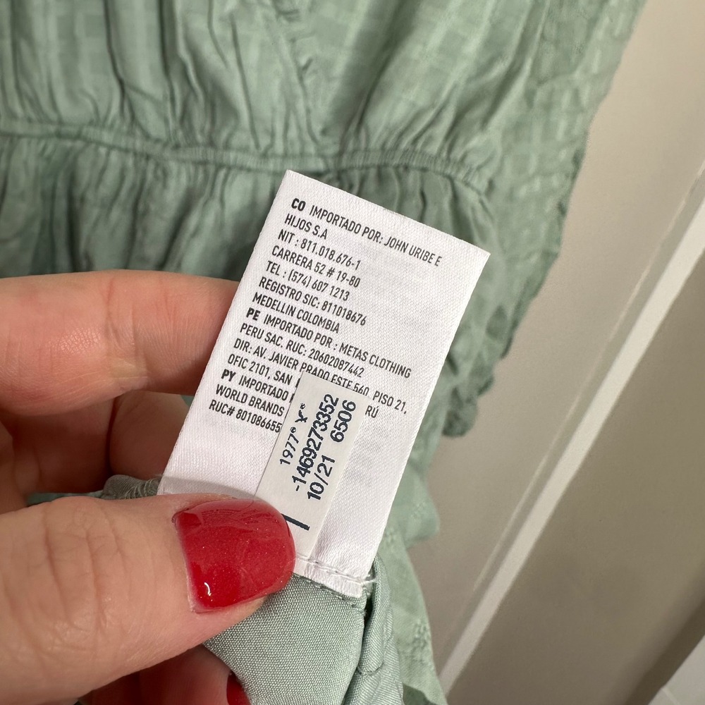 American Eagle Women's Sage Green‎ Textured Wrap Dress Long Sleeve Ruffle Midi M - Picture 6 of 7